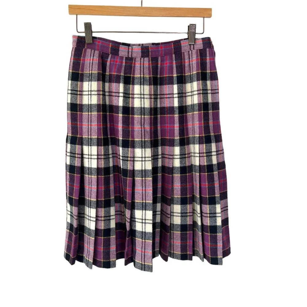 Vintage Pendleton Authentic Culloden Tartan Purple Plaid Wool Pleated Knee Lengt - Picture 1 of 7